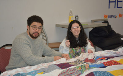 Keystone students help make sleeping bags for the homeless